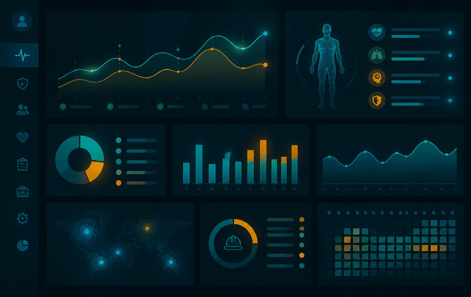Painel analítico do Absentia Insights com indicadores, séries temporais e mapa de calor